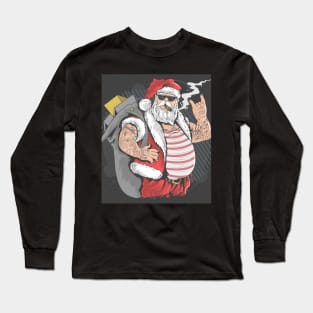 Santa Claus Merry Christmas Tattoo Long Sleeve T-Shirt